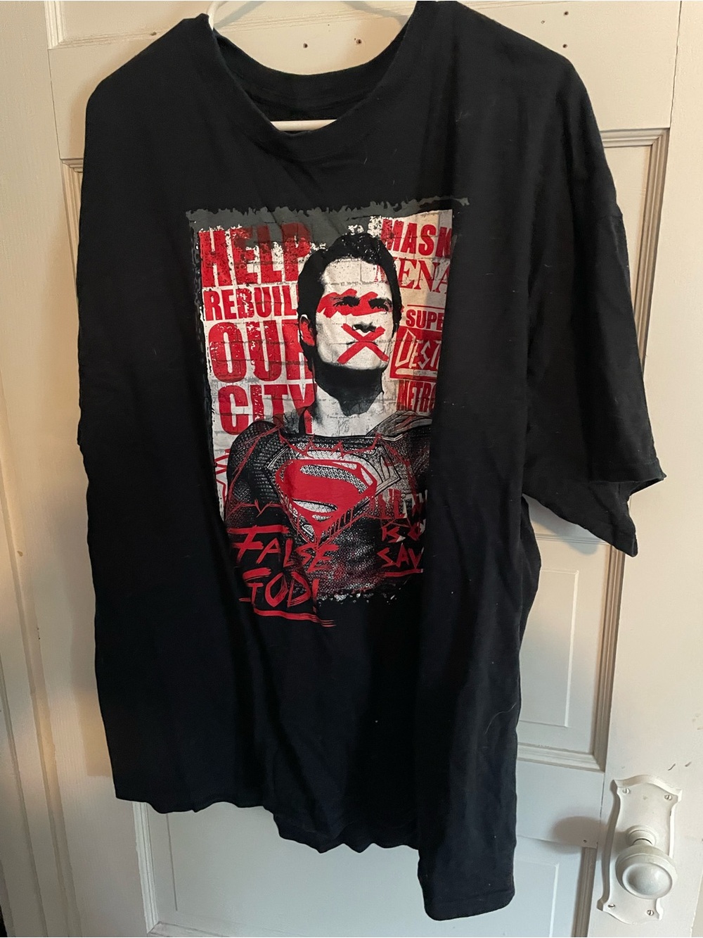 DC Comics Black Tee with Red & White Distressed Superman Graphic